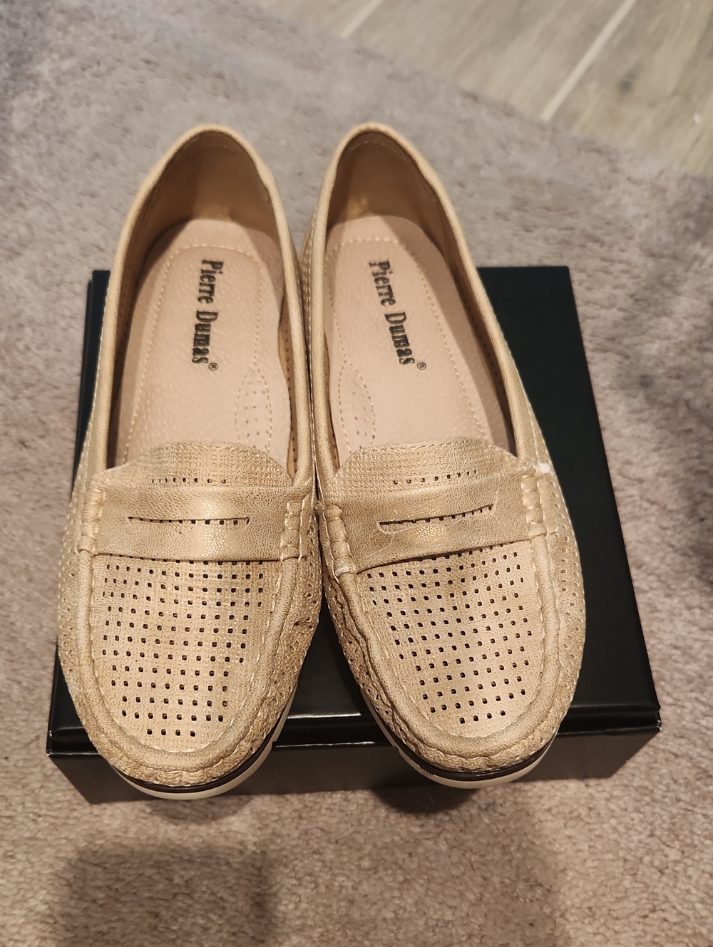 Pierre Dumas Women's Metallic Beige Perforated Loafers